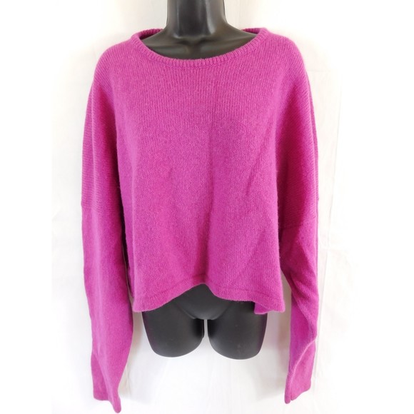 Vintage Clare Schilska Fuchsia Pink Pure New Wool Crop Oversized Sweater - Picture 1 of 8